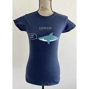 Ladies Qwertee Blue Sharkasm I Love Salad Shark T Shirt Top Size Medium Funny